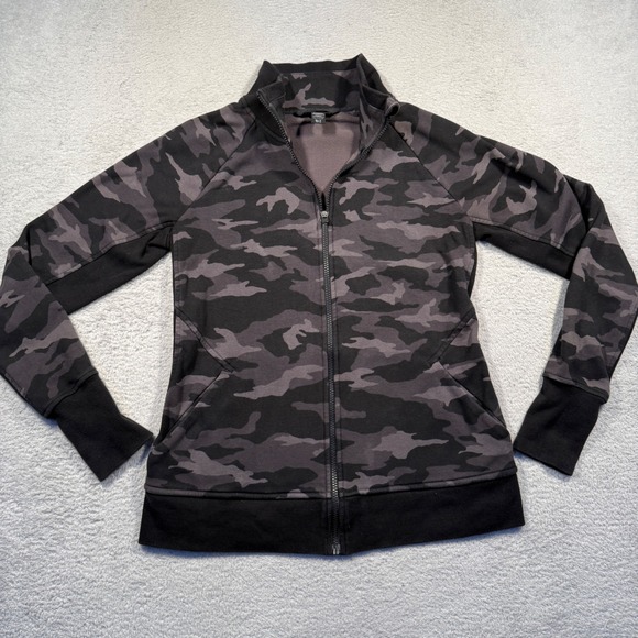 Athleta Triumph Camo Print Full Zip Sweatshirt Jacket Medium Tall Athletic - Picture 1 of 6